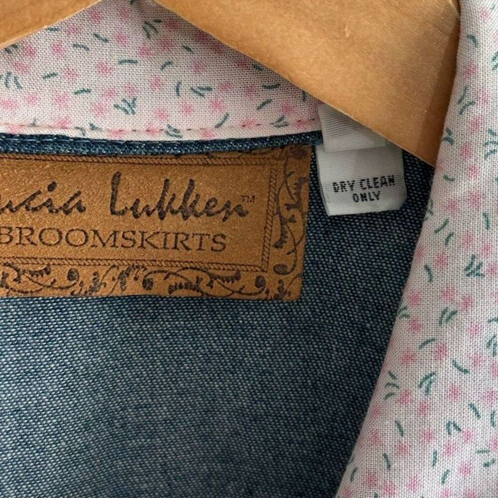 Vtg Lucia Lukken Broom Skirts Dress Blue Denim Vest Pink Floral Skirt Size Small - Picture 8 of 8